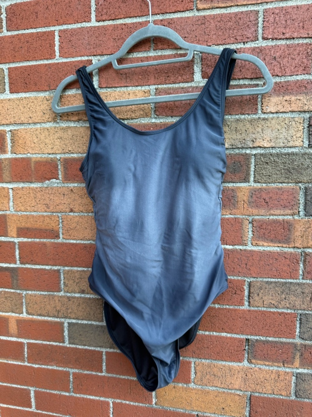 Nicole Miller Studio Gray Ruched One Piece Swimsuit Size S Slimming swim Suit